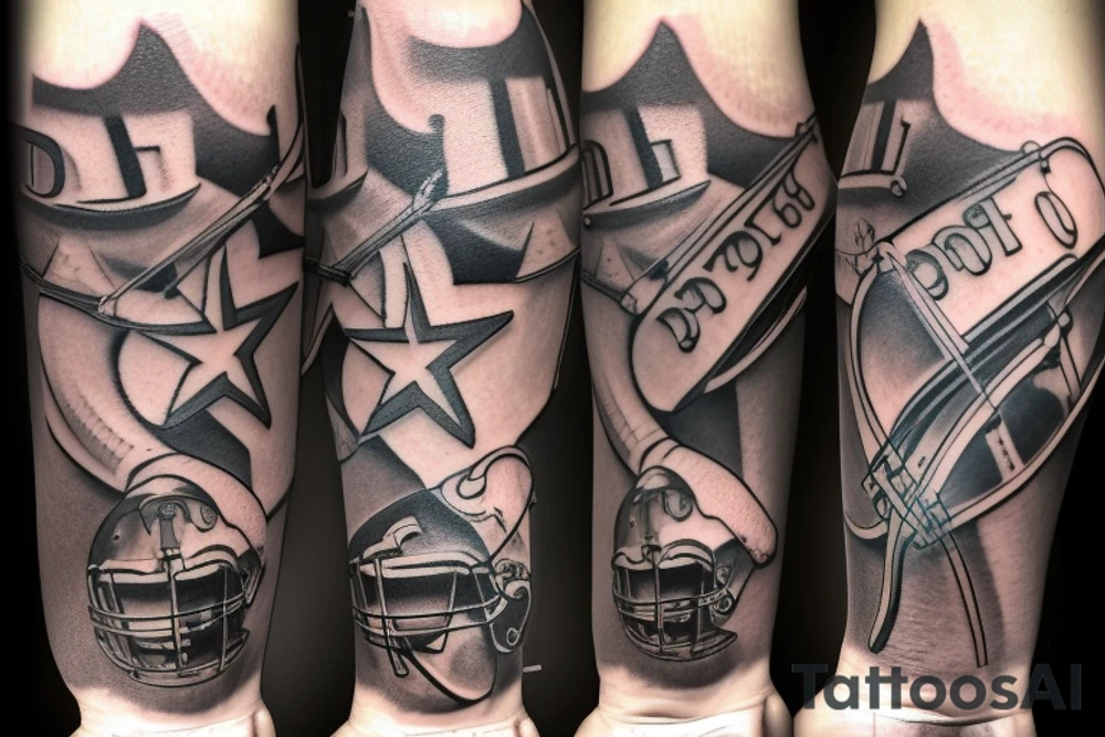 Forearm tattoo incorporating violin and the dallas cowboys tattoo idea