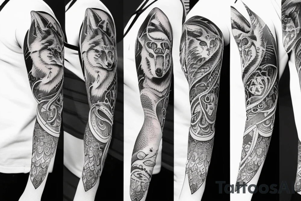 sleeve with wolf tattoo idea