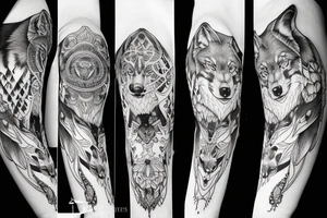 sleeve with wolf, forest, moon tattoo idea