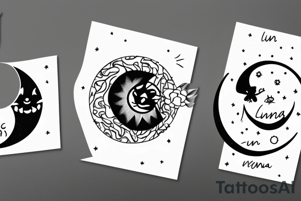 The moon and the sun representing Luna and Suni my two cats in cursive tattoo idea