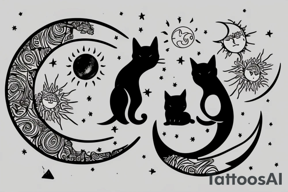 The moon and the sun representing Luna and Suni my two cats in cursive tattoo idea