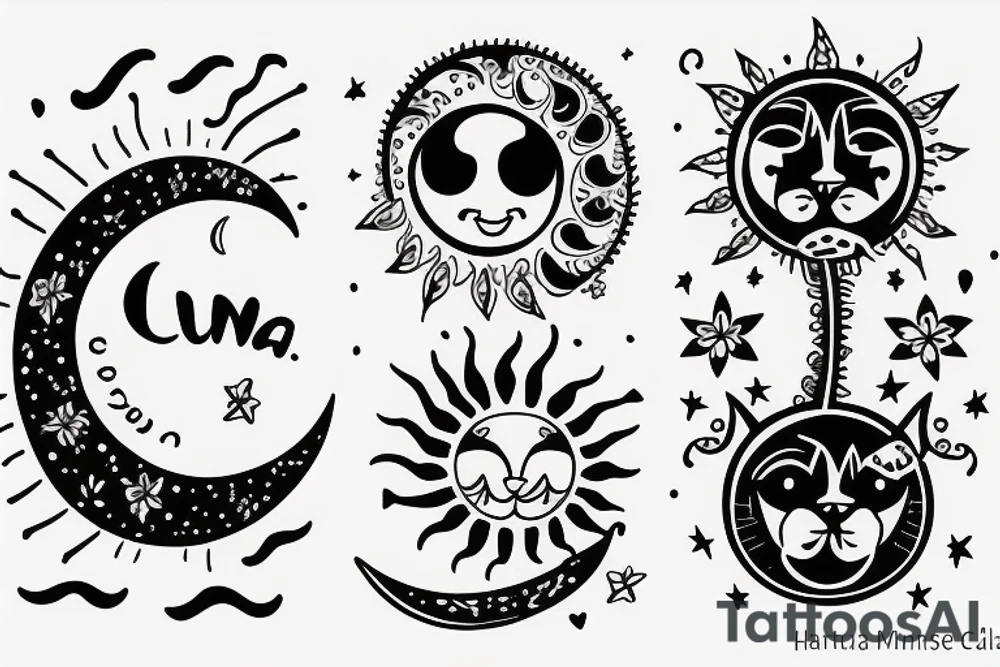 The moon and the sun representing Luna and Suni my two cats in cursive tattoo idea