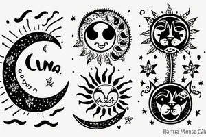 The moon and the sun representing Luna and Suni my two cats in cursive tattoo idea