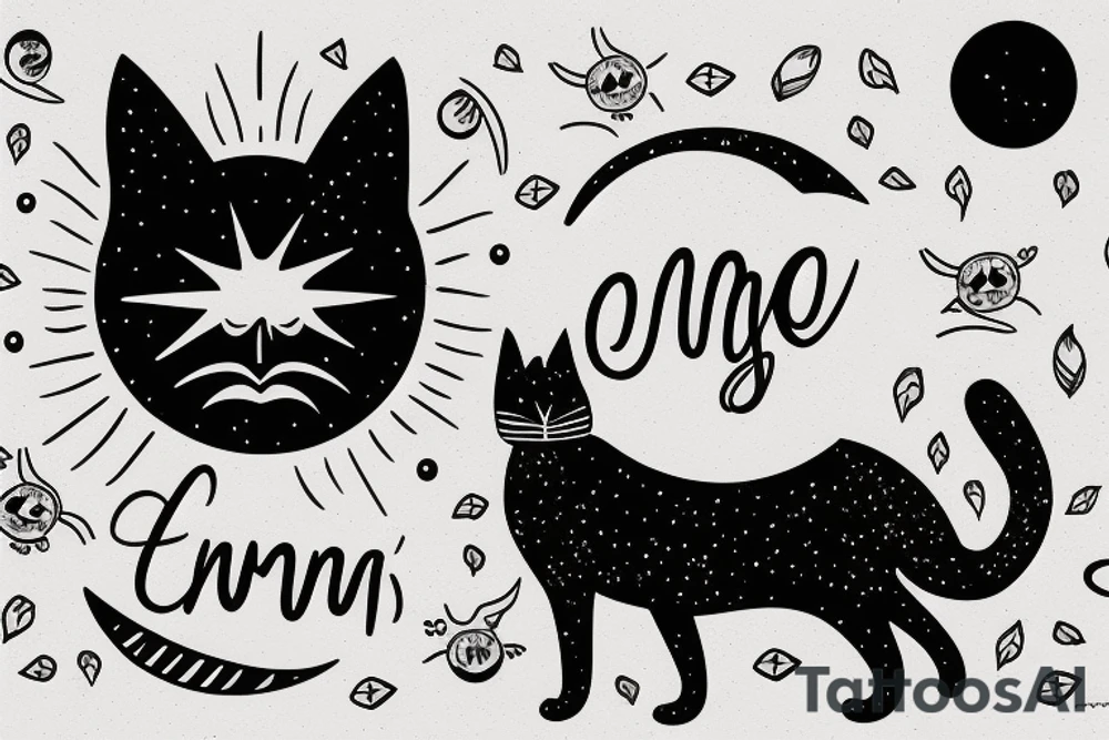 The moon and the sun representing Luna and Suni my two cats in cursive tattoo idea