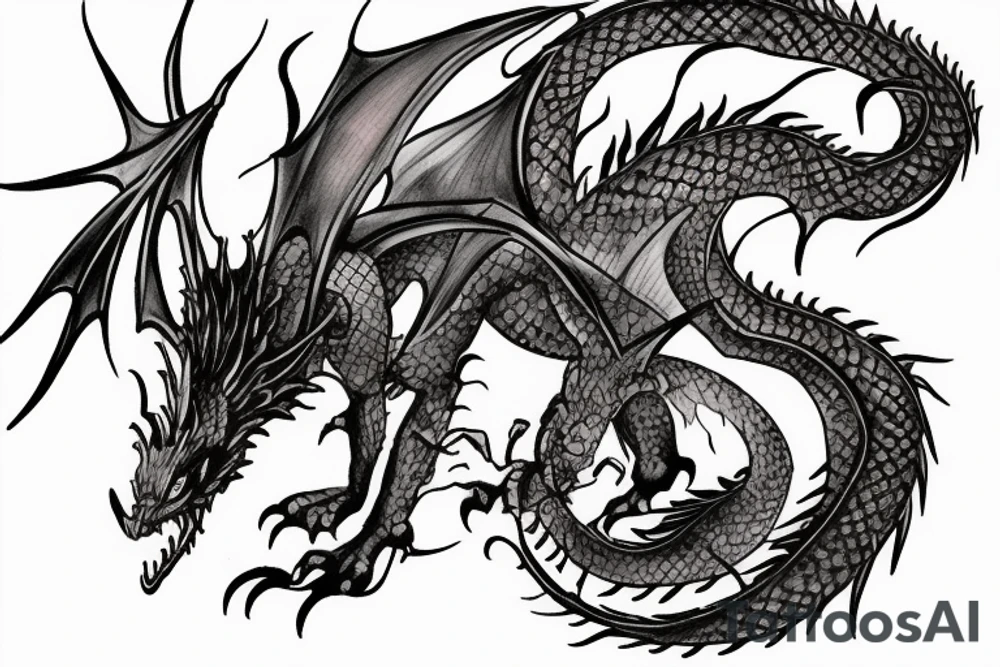 Black dragon with princess tattoo idea