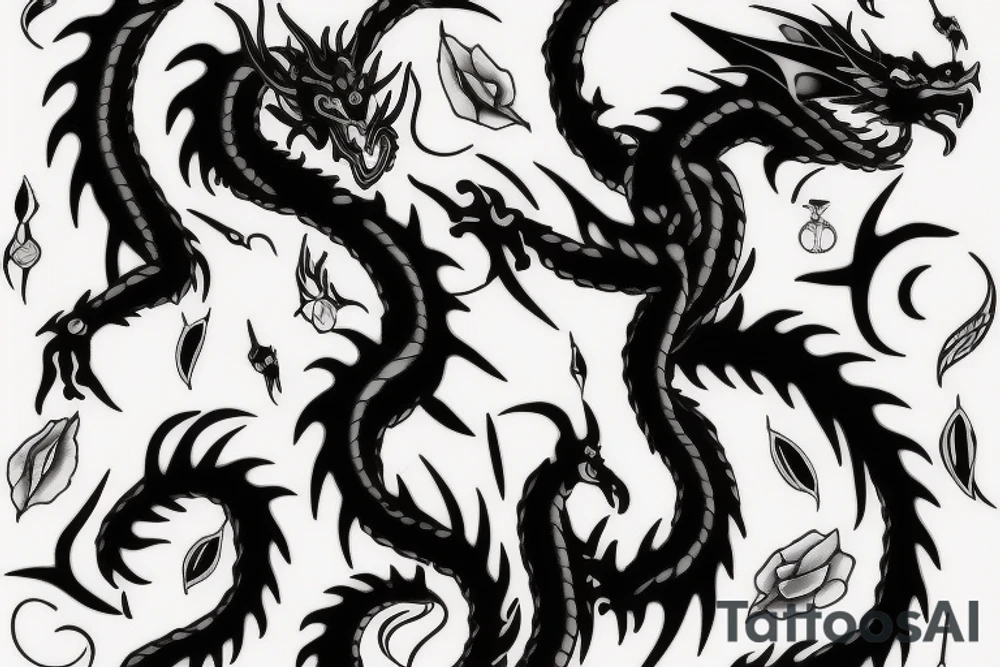 Black dragon with princess tattoo idea