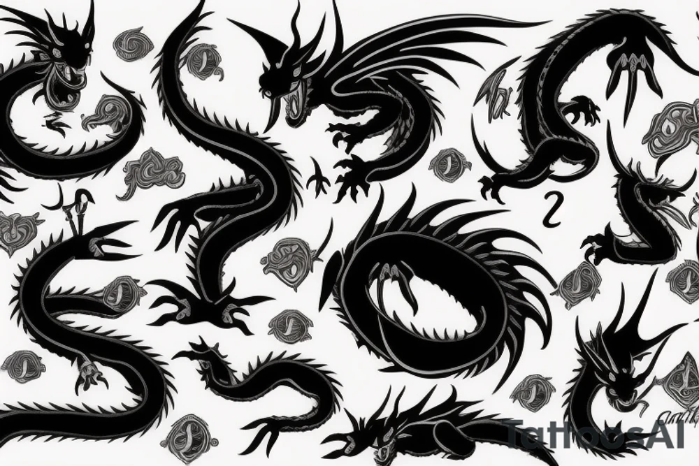 Black dragon with princess tattoo idea