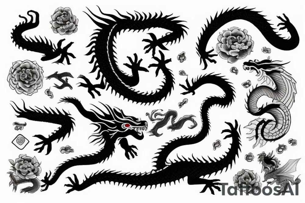 One dragon with Chinese girl tattoo idea