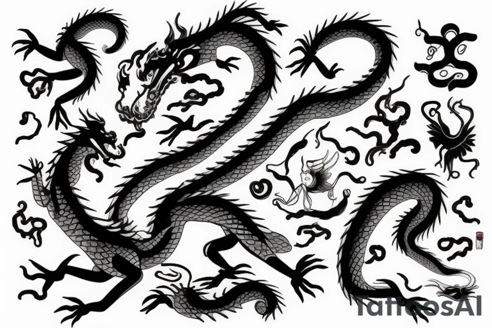 One dragon with Chinese girl tattoo idea