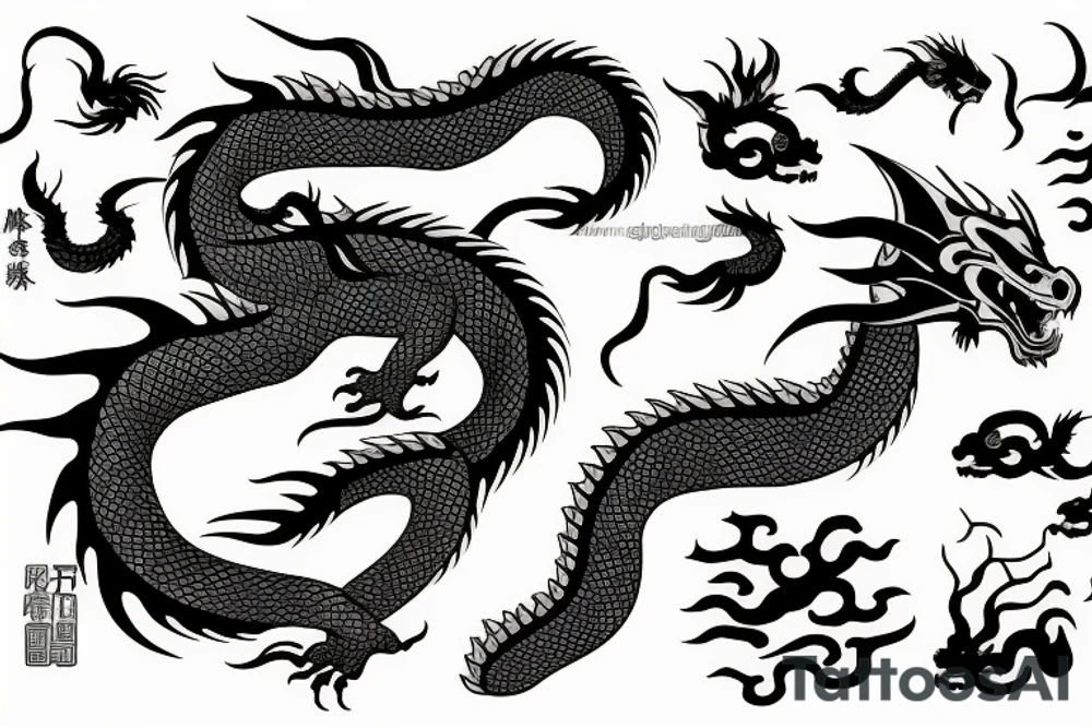 One dragon with Chinese girl tattoo idea