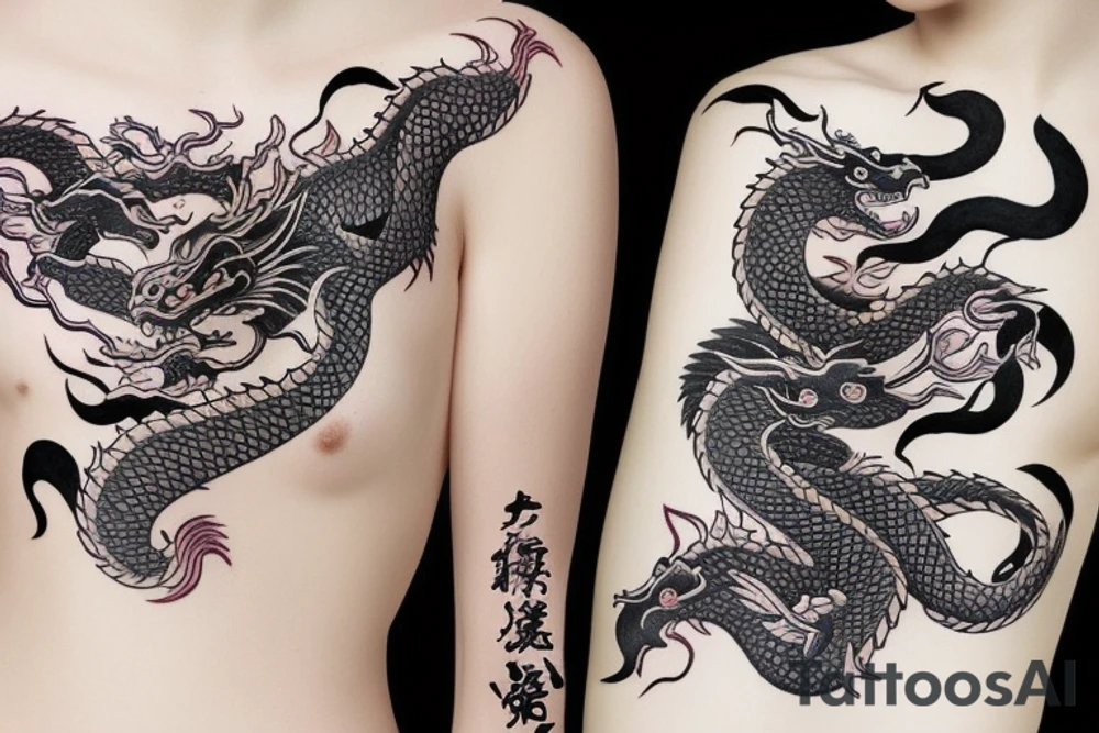 One dragon with Chinese girl tattoo idea