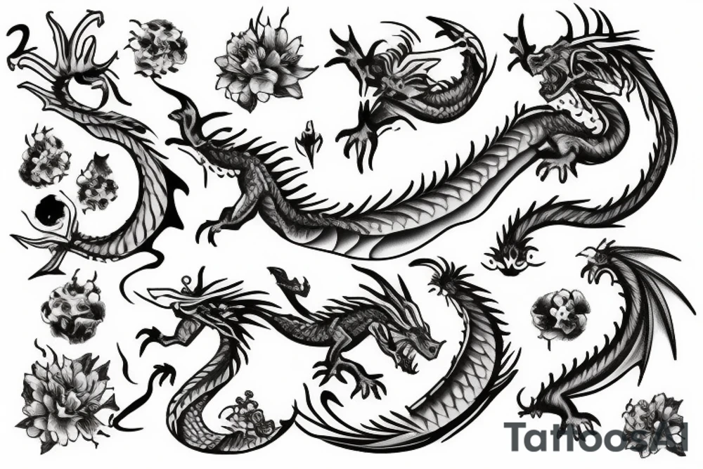 Dragon with flowers tattoo idea