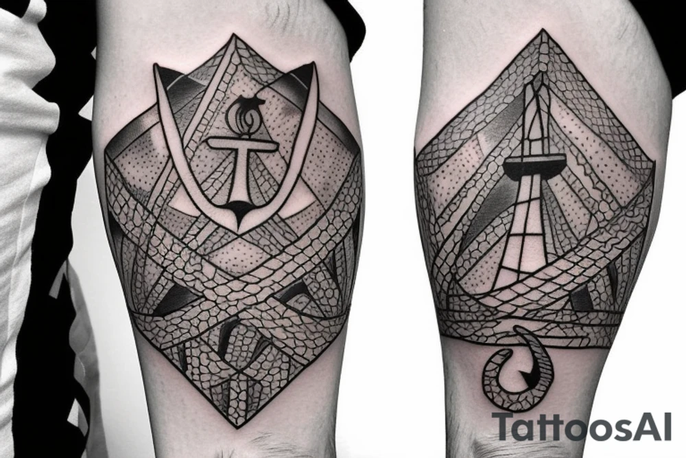 Sea tattoo with black anchor on the middle, for the arm. tattoo idea
