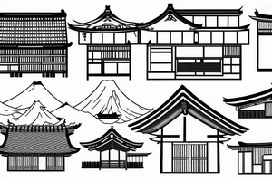 a permanently closed house, a traditional Japanese house with a kurma style roof. tattoo idea