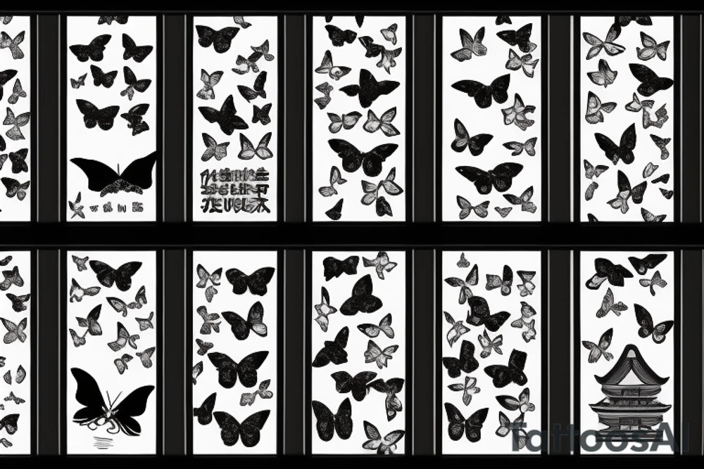 sealed house, traditional Japanese kurma style roof house, windows closed, door sealed, dark sky, gloomy sky atmosphere, Japanese-style butterfly tattoo idea