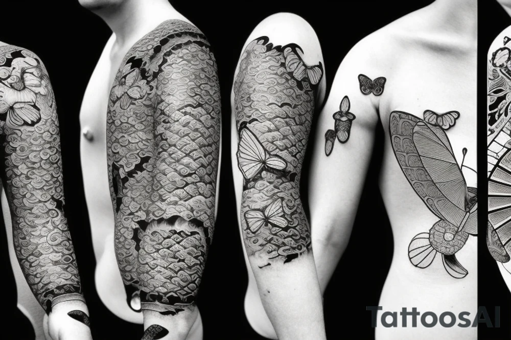 sealed house, traditional Japanese kurma style roof house, windows closed, door sealed, dark sky, gloomy sky atmosphere, Japanese-style butterfly tattoo idea