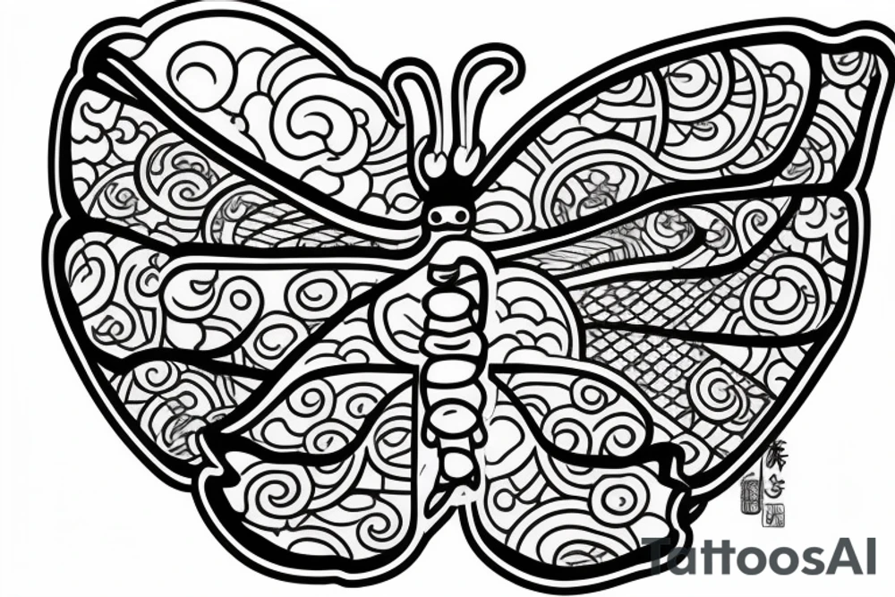 sealed house, traditional Japanese kurma style roof house, windows closed, door sealed, dark sky, gloomy sky atmosphere, Japanese-style butterfly tattoo idea