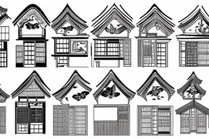 sealed house, traditional Japanese kurma style roof house, windows closed, door sealed, gloomy sky atmosphere, Japanese-style butterfly tattoo idea