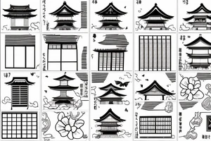 sealed house, traditional Japanese kurma style roof house, windows closed, door sealed, gloomy sky atmosphere, Japanese-style butterfly on door tattoo idea