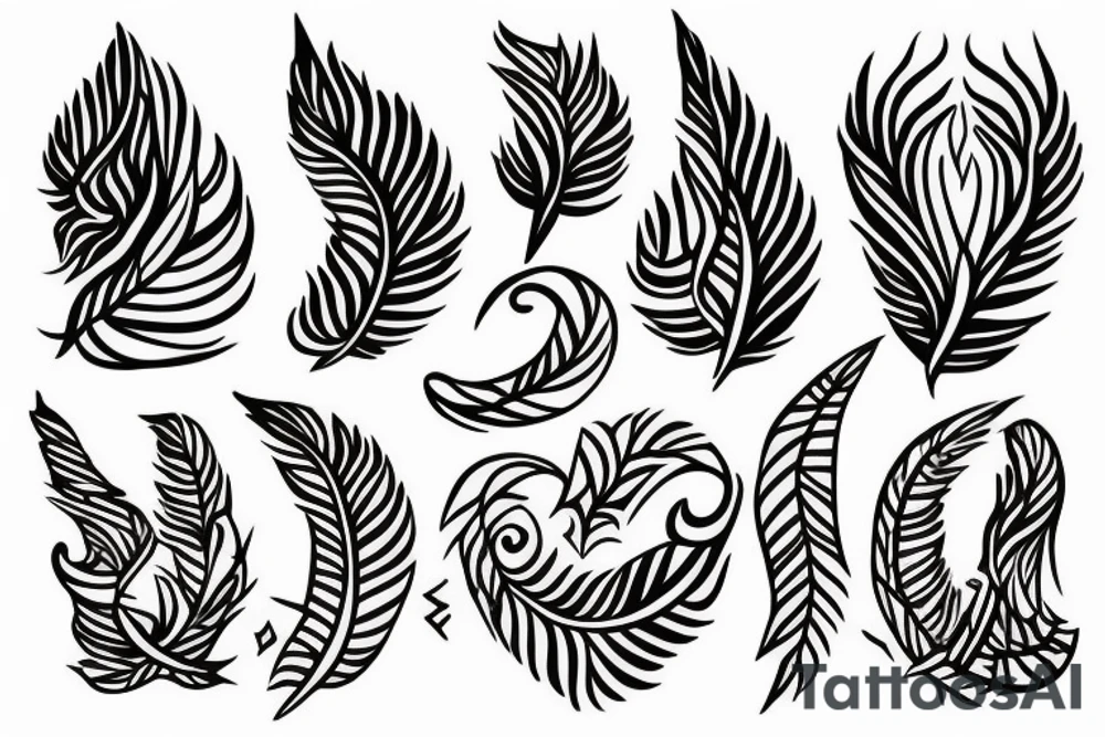 create a very fine lined friendship tattoo that is a mix and match of the following symbols wave flame feather earth tattoo idea