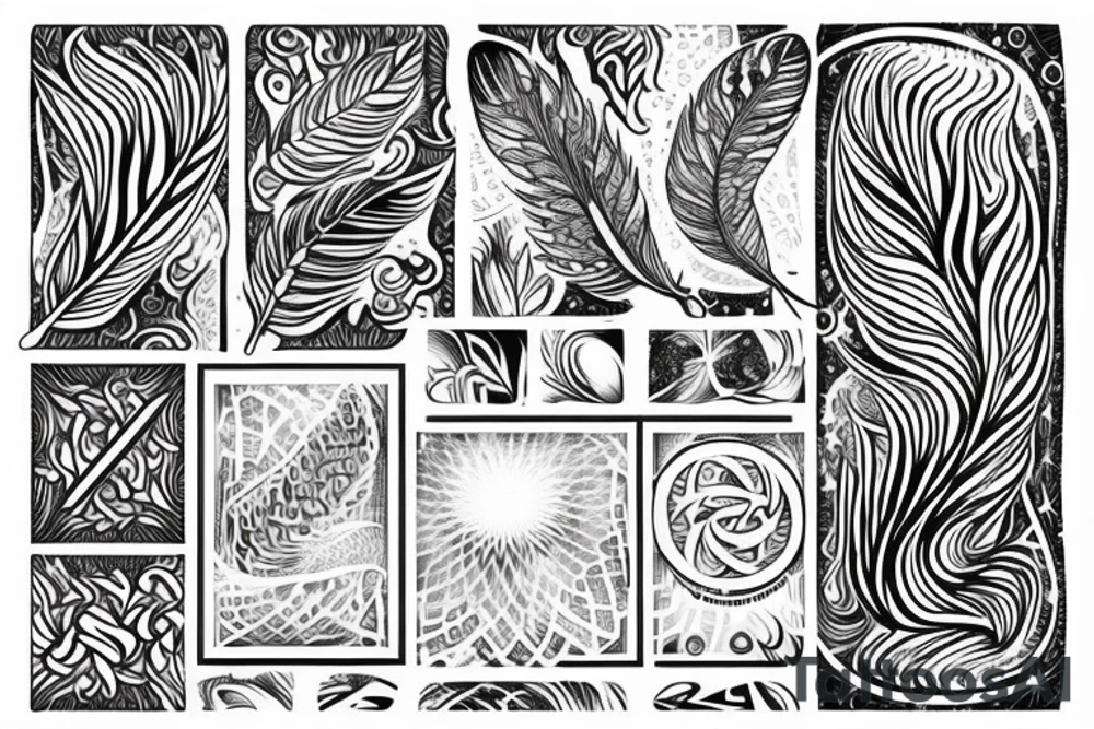 create a very fine lined friendship tattoo that is a mix and match of the following symbols wave flame feather earth tattoo idea