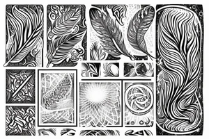 create a very fine lined friendship tattoo that is a mix and match of the following symbols wave flame feather earth tattoo idea