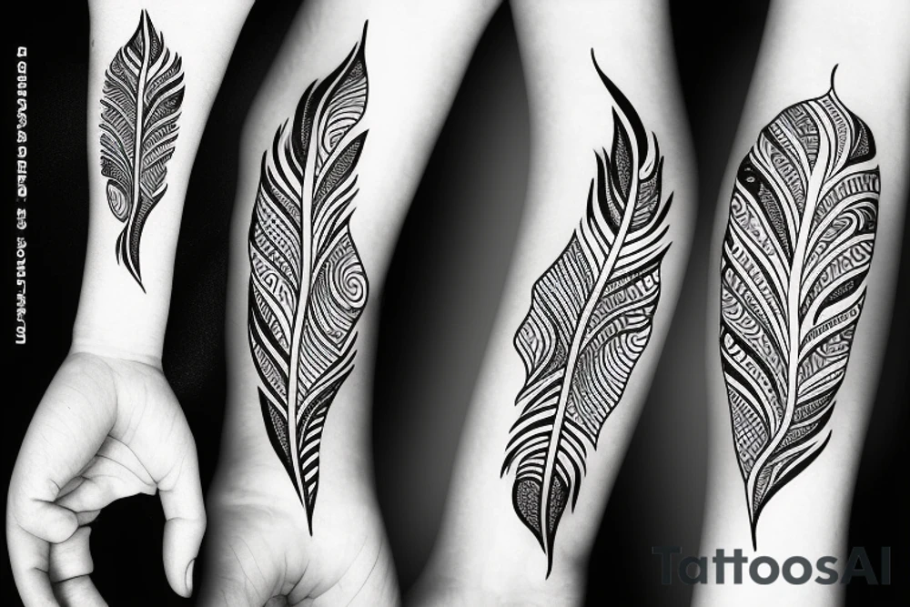 create a very fine lined friendship tattoo that is a mix and match of the following symbols wave flame feather earth tattoo idea