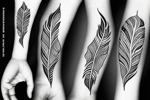 create a very fine lined friendship tattoo that is a mix and match of the following symbols wave flame feather earth tattoo idea