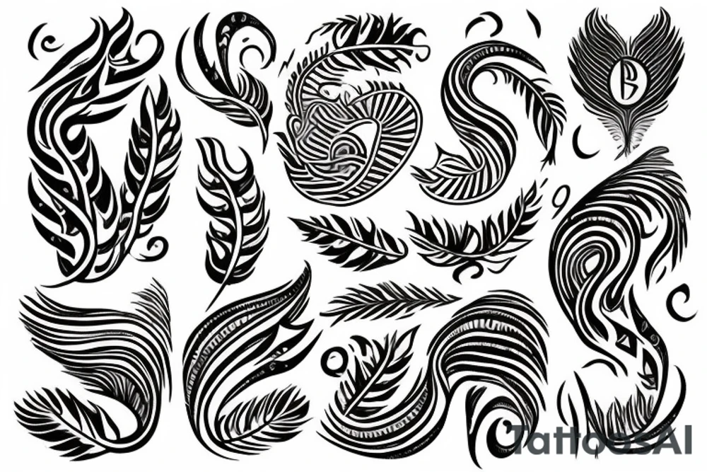 create a very fine lined friendship tattoo that is a mix and match of the following symbols wave flame feather earth tattoo idea