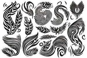 create a very fine lined friendship tattoo that is a mix and match of the following symbols wave flame feather earth tattoo idea
