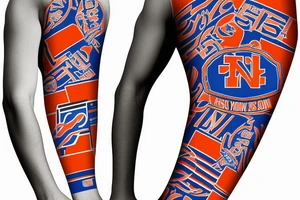 NY Giants, NY Rangers, NY Mets, NY Knicks Logo in forearm sleeve tattoo idea