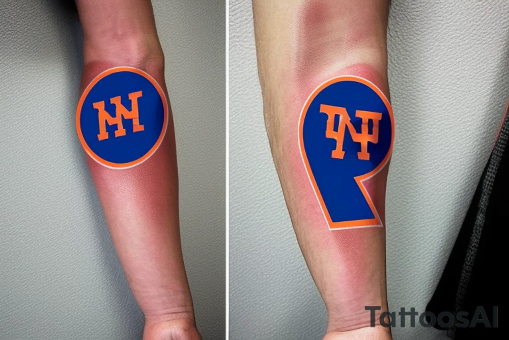 NY Giants, NY Rangers, NY Mets, NY Knicks Logo in forearm sleeve tattoo idea