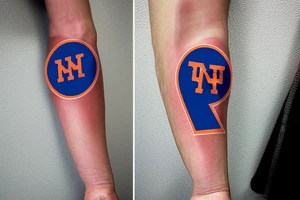 NY Giants, NY Rangers, NY Mets, NY Knicks Logo in forearm sleeve tattoo idea