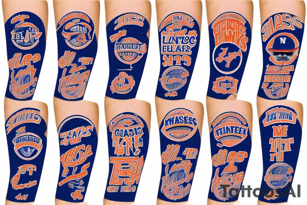 NY Giants, NY Rangers, NY Mets, NY Knicks Logo in forearm sleeve tattoo idea