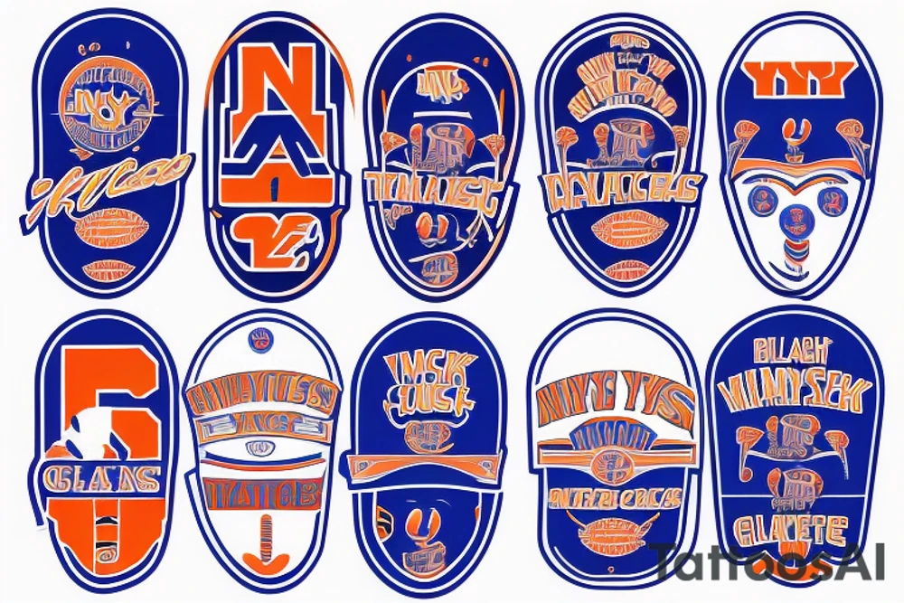 NY Giants, NY Rangers, NY Mets, NY Knicks Logo in forearm sleeve tattoo idea