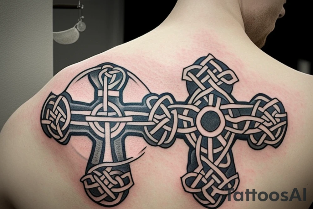 Leer Shoulder tattoo with a Celtic cross of Muiredach. tattoo idea