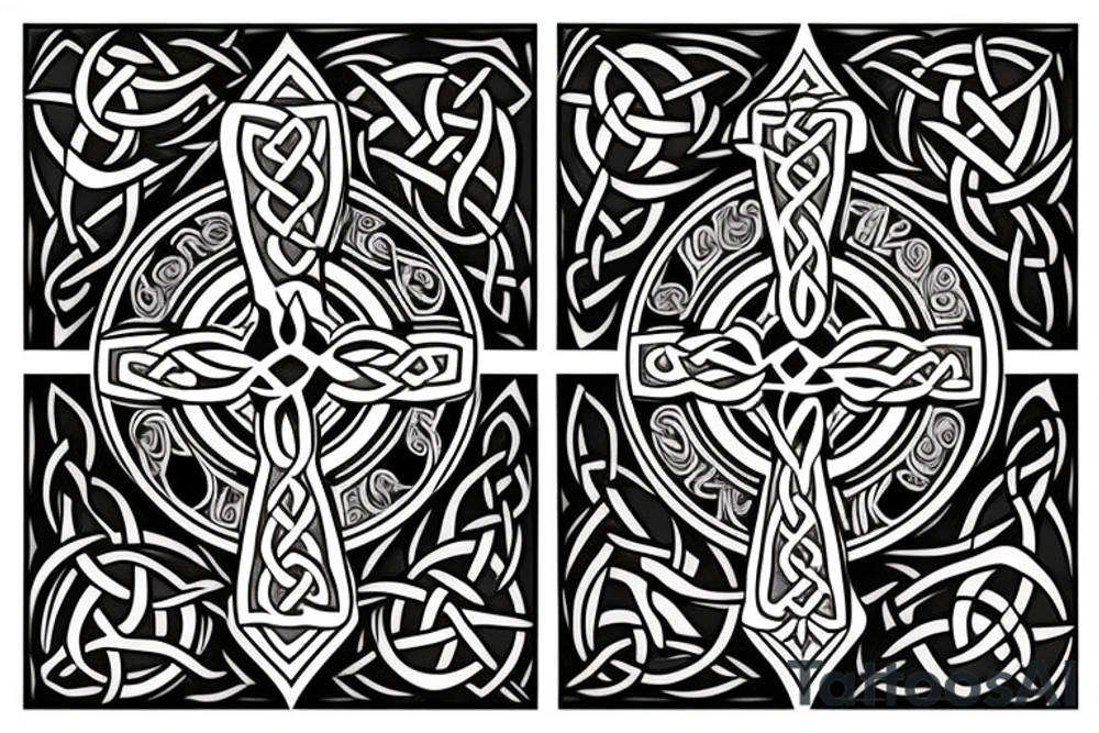 Celtic cross & wolf tattoo idea
