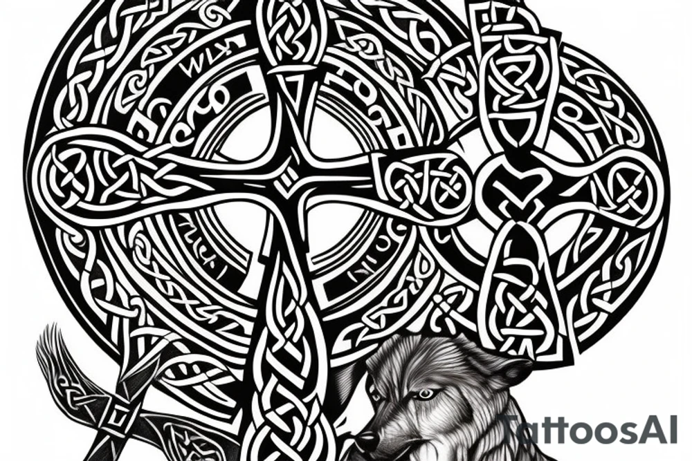 Celtic cross with a wolf tattoo idea