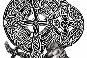 Celtic cross with a wolf tattoo idea