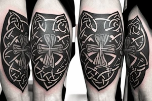 Left shoulder with Celtic cross with a wolf tattoo idea