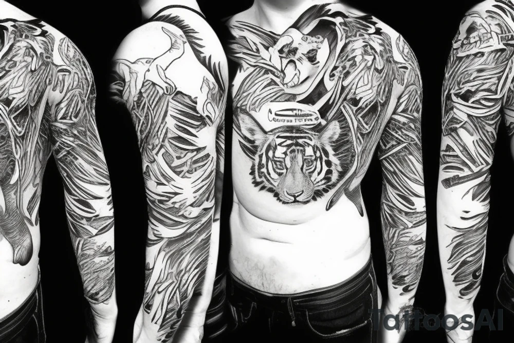 Attacking Tiger in the jungle tattoo idea