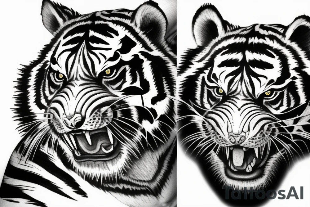 Realistic angry tiger tattoo idea