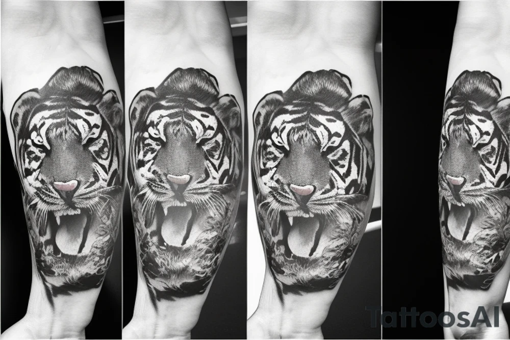 Realistic tiger with a city view tattoo idea
