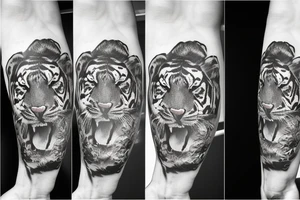 Realistic tiger with a city view tattoo idea