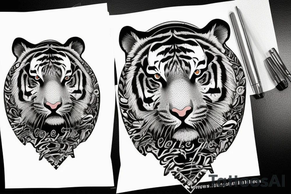 Realistic tiger with a city view behind tattoo idea