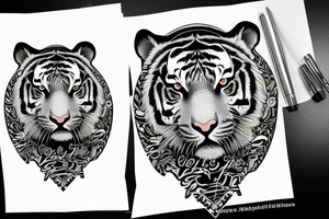 Realistic tiger with a city view behind tattoo idea