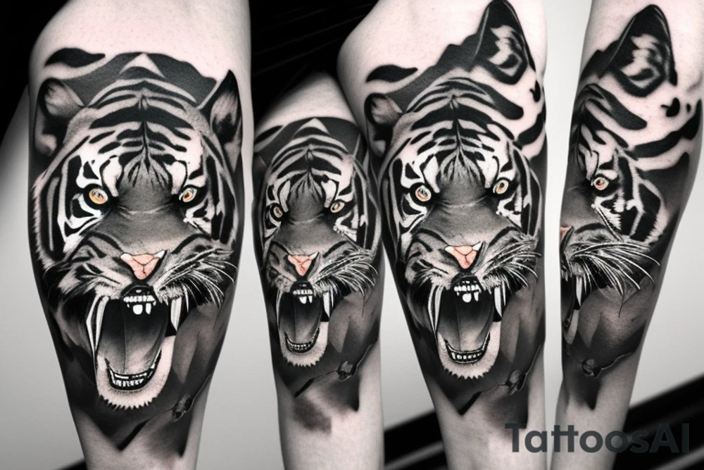 Realistic tiger with a city view behind tattoo idea