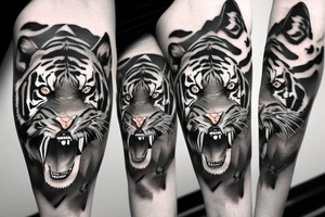 Realistic tiger with a city view behind tattoo idea