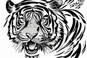 Tiger head with jungle trees tattoo idea