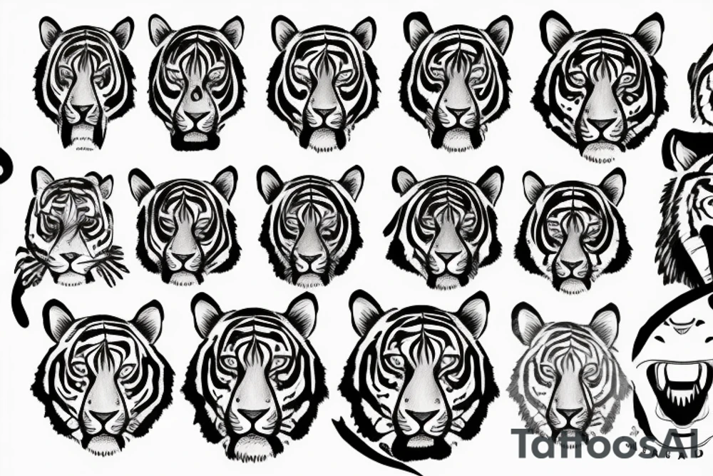 Tiger head with jungle trees tattoo idea